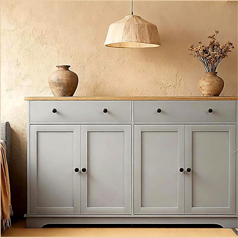 Buffet avec tiroirs de rangement, buffet avec tablettes réglables, Gris / Chêne