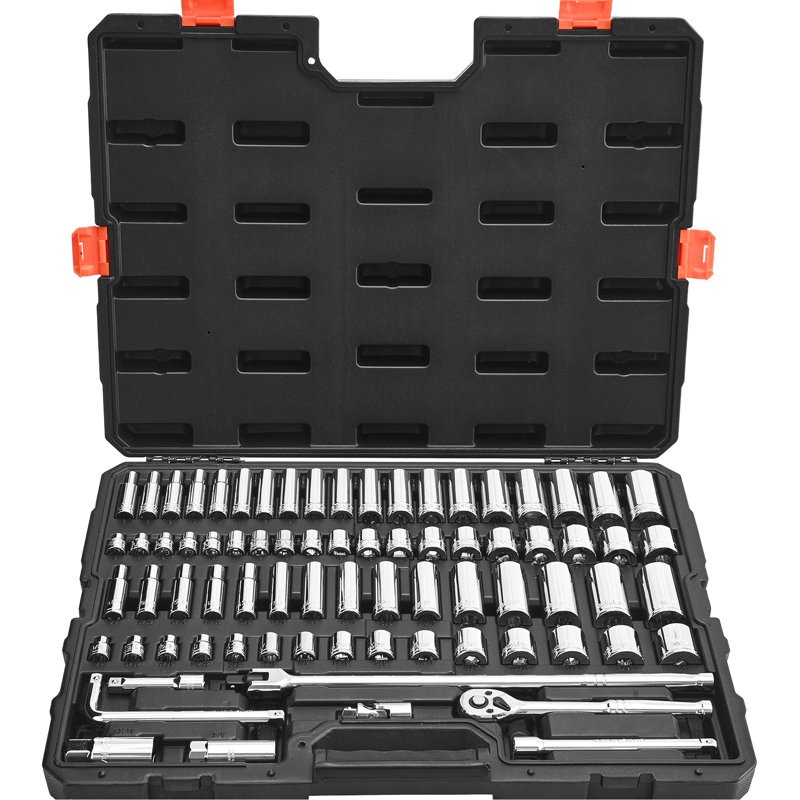 Entraînement de 3/8 pouce, 76 pièces, et métrique, douille, trousse à outils de mécanicien, tâches de dépannage automobile, alliage, haute résistance, pièces de rouille
