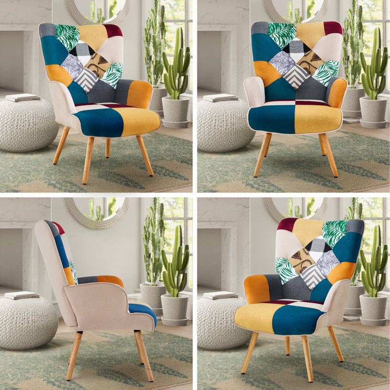 Fauteuil Jissele 26,2 po, Bleu / beige / vert 100% lin