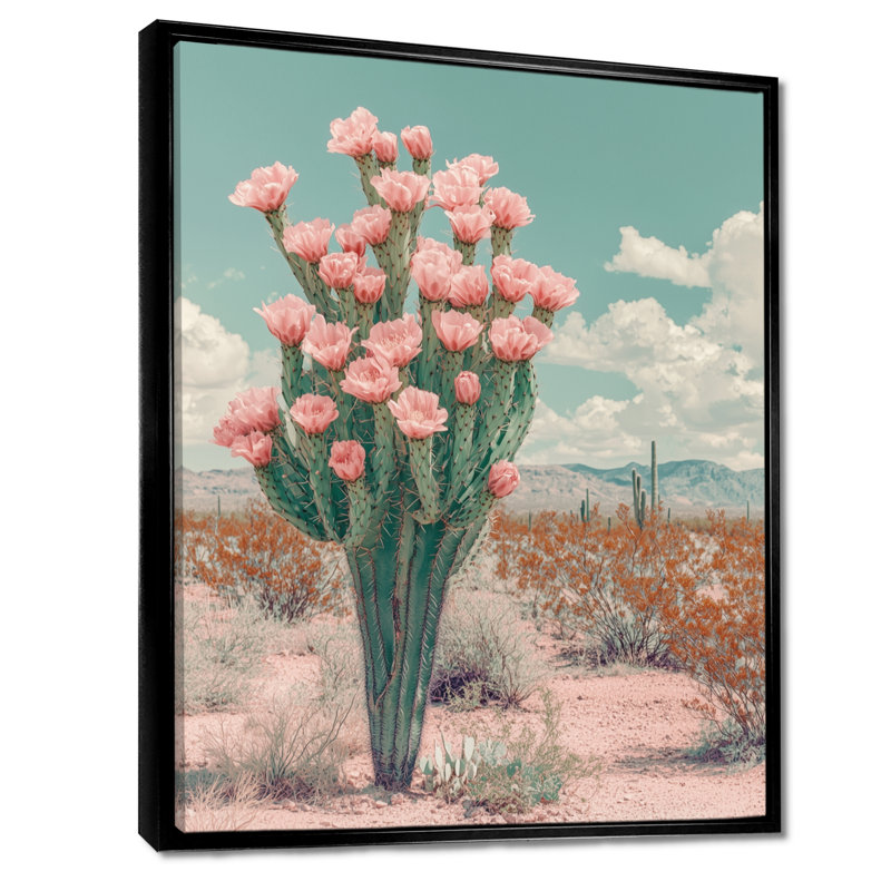 Markan pastel Cactus Bloom dans le désert III - Cactus, Noir, Reproduction avec cadre flottant, H 20 po x l 12 po