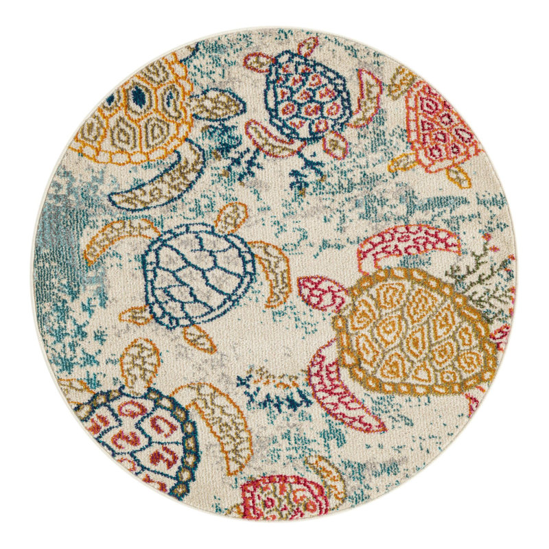 Tapis beige à motif animalier Vargas, Rond 5 pi 3 po