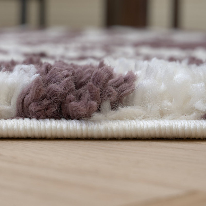 Moodi Modern Shaggy Area Rug Abstract Line Design, Runner 80 x 300 cm, Purple 