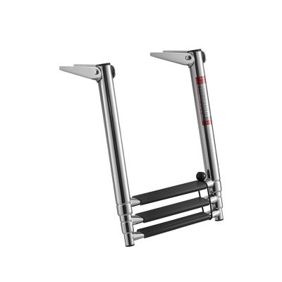 Échelle de bateau, 3 marches, échelle de pont pliante télescopique en acier inoxydable pour l'entrée arrière à l'intérieur, capacité robuste de 600 lb avec de larges marches antidérapantes, pour hors-bord, yacht, bateaux pontons