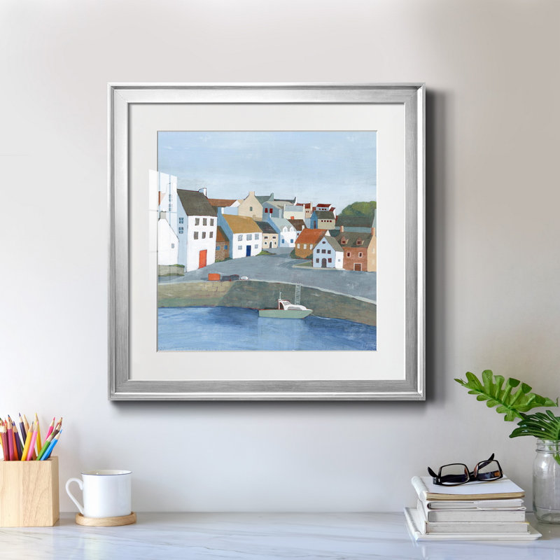 " Old Coast Town II ", Silver, 20" H x 20" W x 1" D, White