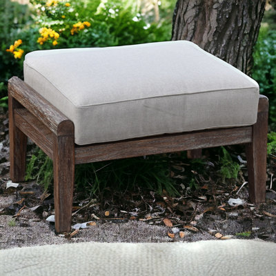 Herschel Solid Wood Solid Wood Teak Outdoor Ottoman with Cushion