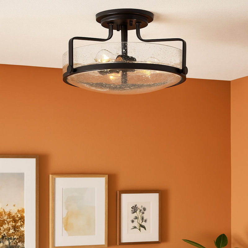 Harper 18-in 3-Light Semi-Flush Mount Retro Ceiling Light