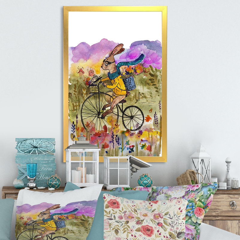 Mignon tour de vélo de lapin - peinture, H 36 po x l 24 po x P 1 po, Cadre photo doré