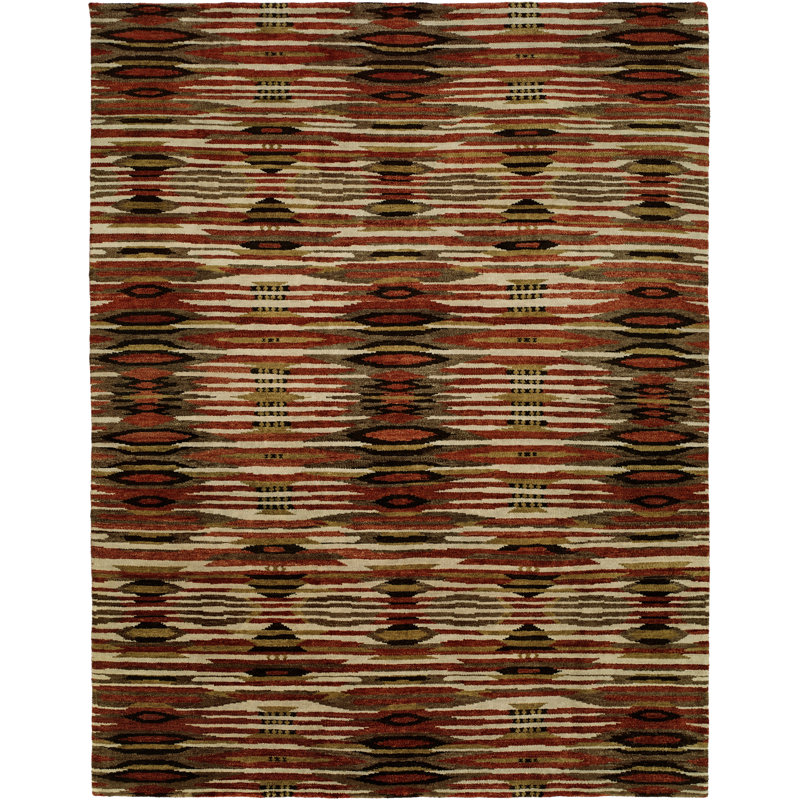 Tapis brun en laine noué à la main Ikat, Rectangle 2 pi x 3 pi