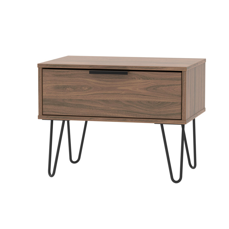 Fully Assembled Berryhill 1 Drawer Bedside Table, Carini Walnut