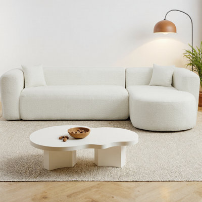 Canapé modulaire à dossier incurvé de 109,4 po, canapé en forme de L avec méridienne orientée à droite et 2 coussins décoratifs, canapé en chenille désossé pour le salon et l’appartement, aucun assemblage requis