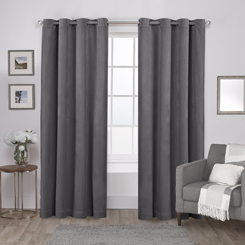 Cambra Velvet Semi-Sheer Grommet Curtain Panels, 54"W x 84"L, Soft Gray