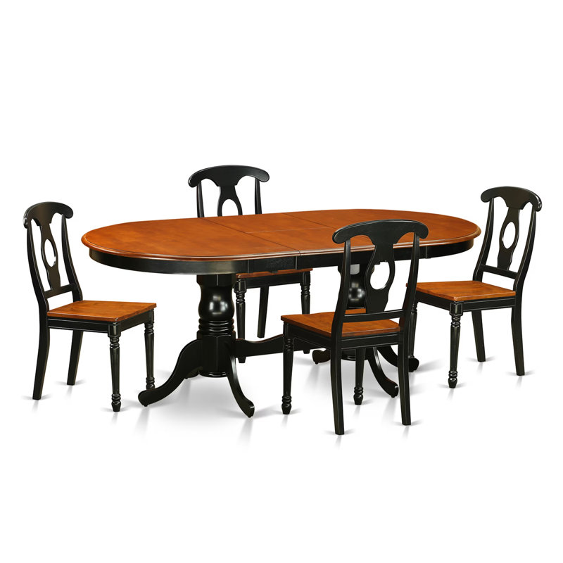 L'ensemble 5 pièces de table et chaises de cuisine comprend une table de salle à manger ovale avec rallonge papillon et 4 chaises en bois massif, noir et cerise