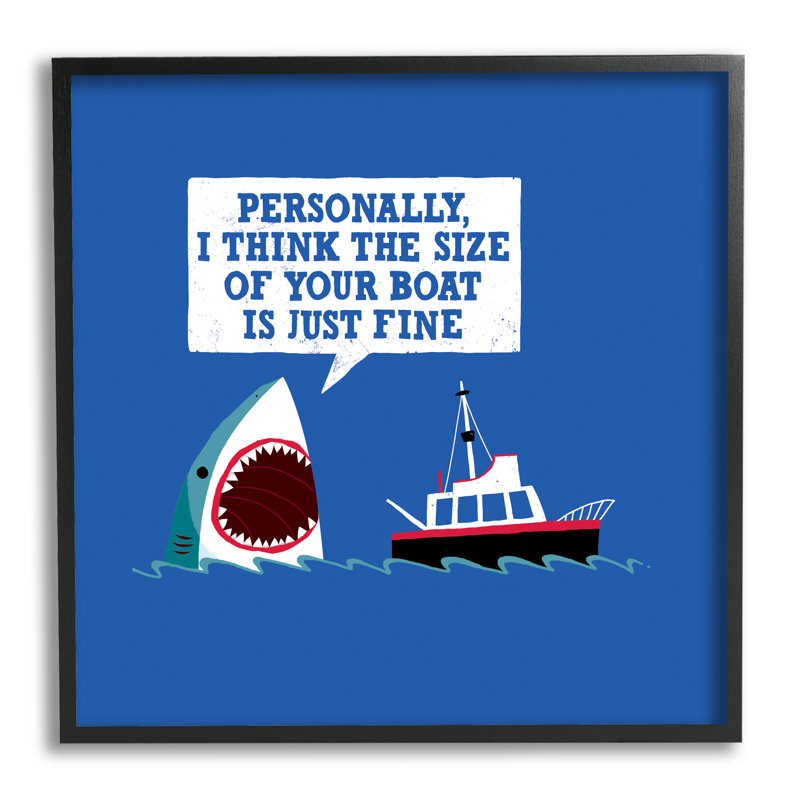«Silly Shark Eating Boat Ship Blue Ocean Waves» par Michael Buxton - impression, L 17 po x H 17 po