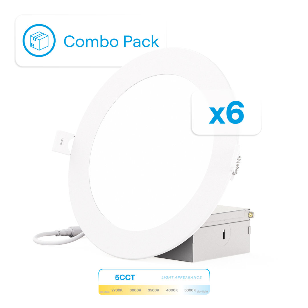 6" Slim Recessed LED, 12W, 5CCT Selectable, Dimmable (Set of 6) Infibrite