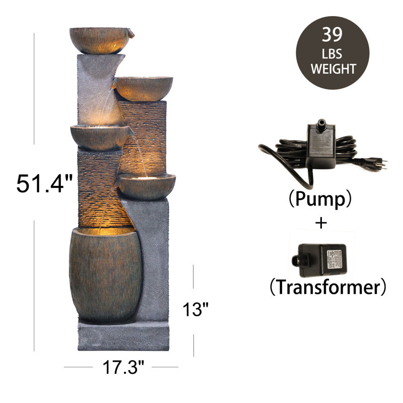 Friedrika Hand Crafted Weather Resistant Floor Fountain with Light