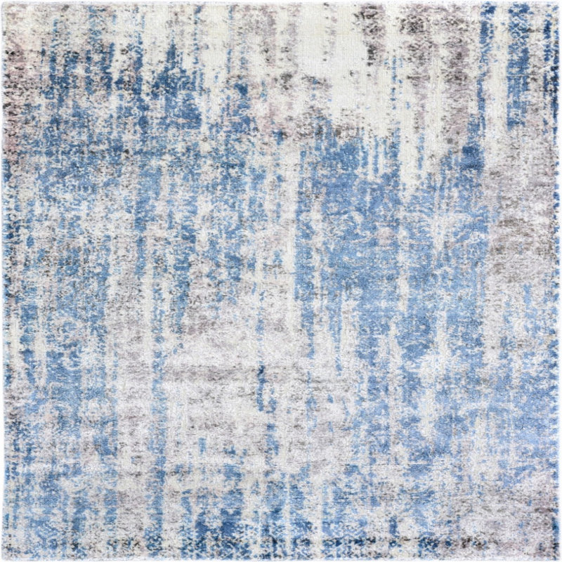 Tapis abstrait bleu / gris Contrada, Carré 8 pi