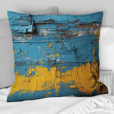 Echoes Of Ukraine Vintage Blue And Yellow - Abstract Transitional Printed Throw Pillow