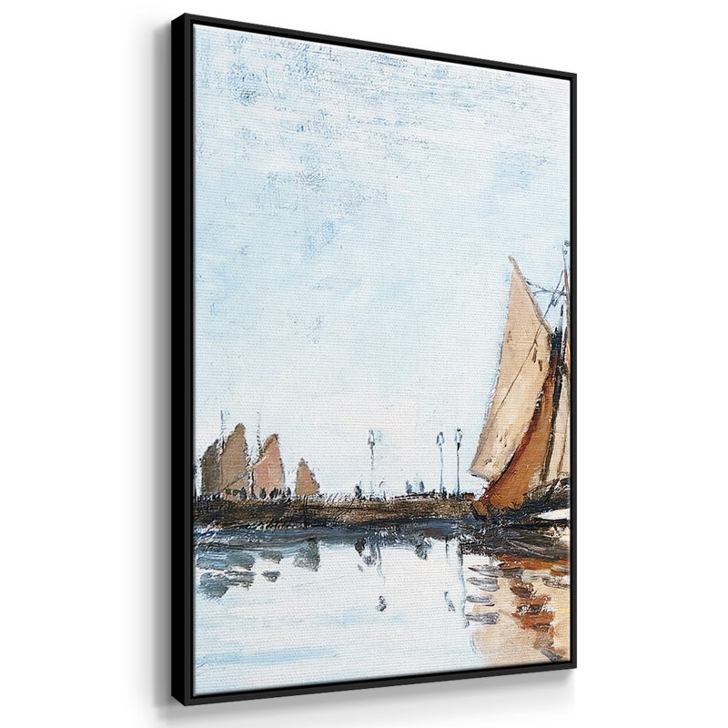 Bateaux dans le port de Honfleur, 1866, reproduction sur toile 3 pièces, H 24 po x l 48 po, Cadre noir