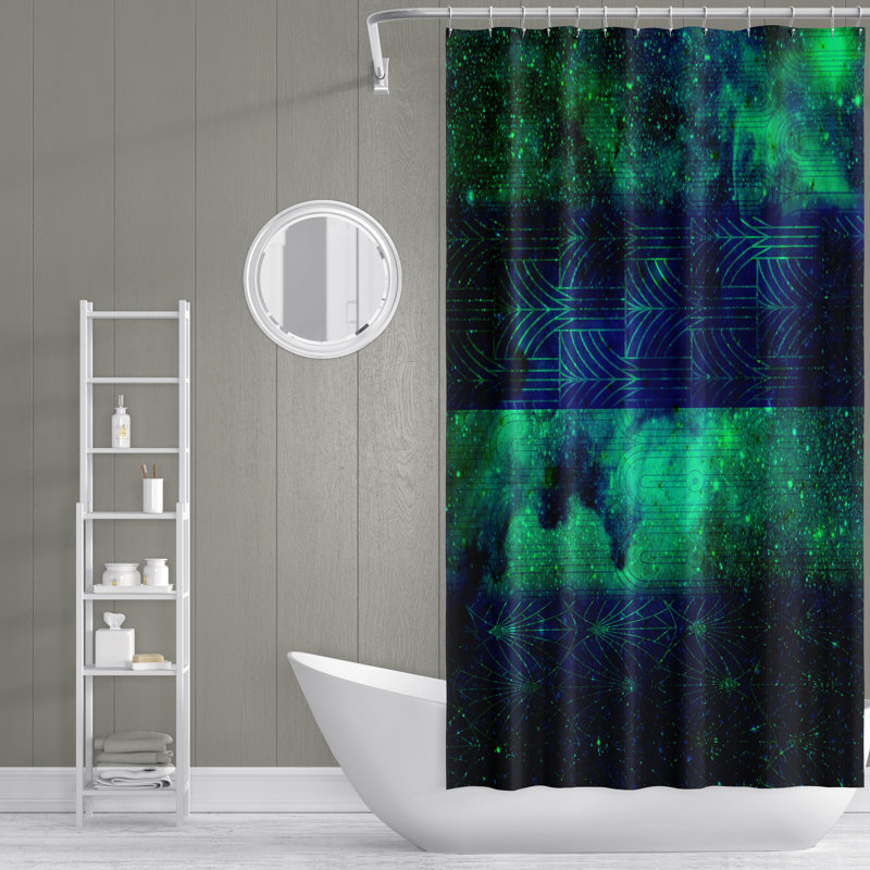 Rideau de douche vert et bleu astrologique, H 93 po x l 70 po