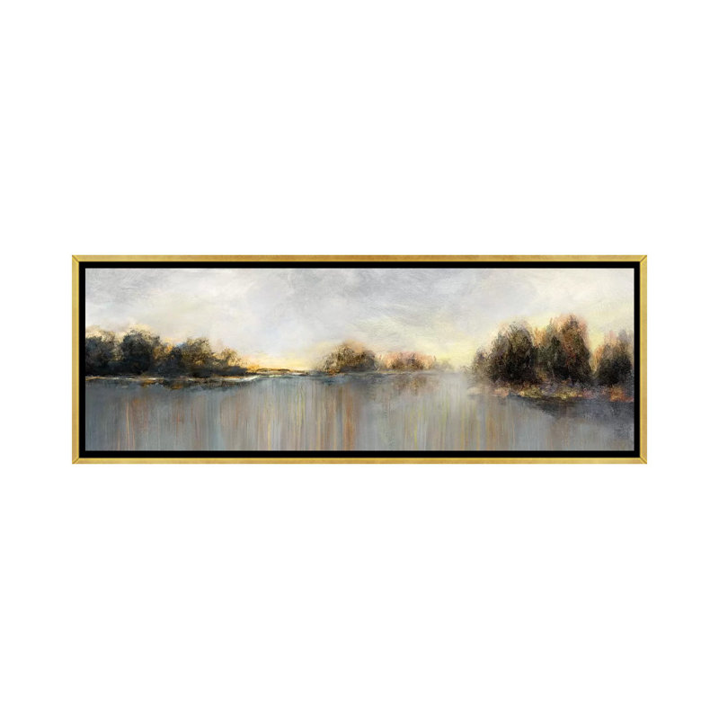 " Rain At Dawn " by Nan, 16" H x 48" W x 1.5" D, Gold Framed