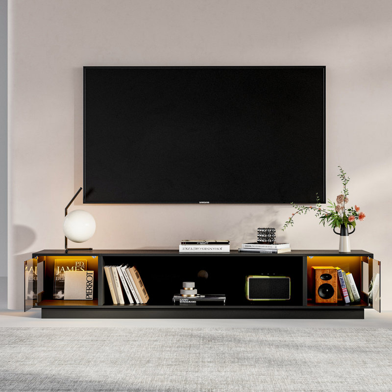 78.7'' Modern TV Stand With Tempered Glass Doors And Adjustable LED Lights, USB Powered, MDF Frame