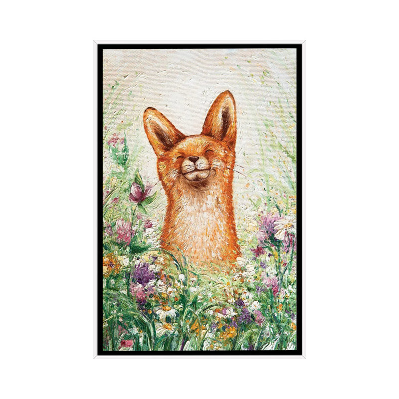 Happy Fox 1 Piece Painting on Canvas, 101.6 cm H x 66.04 cm W, White Framed
