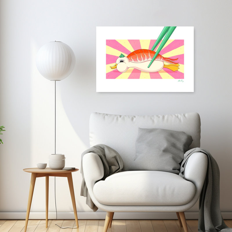 Funny Sushi Duck Contemporary Wall Art Print by Nanna Paavig - Wrapped Canvas Print, 91.44cm H x 60.96cm W