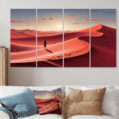 Dunes de vermillon rouges et jaunes désert Wanderer II - désert, art mural 4 pièces pour le salon