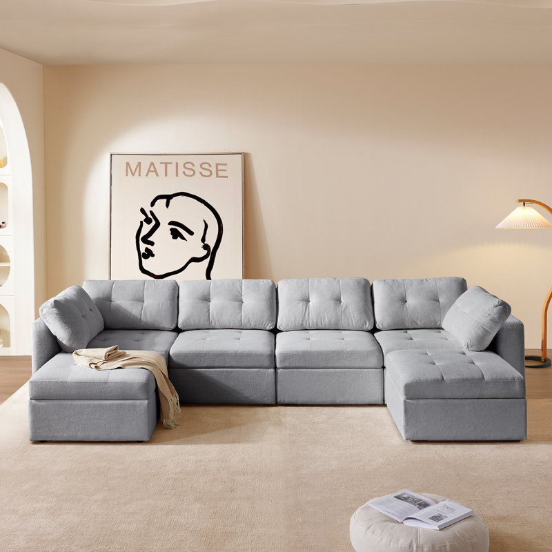 Zakeem 6 - Piece Upholstered Sectional, Gray Boucle