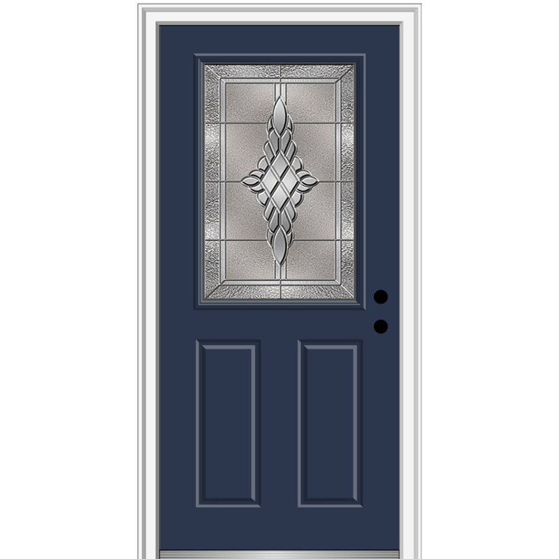 Porte d'entrée pré-suspendue en fibre de verre 1/2 panneau 2 panneaux Grace Grace, H 80 po x l 34 po x P 1,75 po, Naval