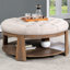 Repose-pieds de style repose-pieds capitonné à assise profonde en lin avec tablette ouverte | Brun clair naturel | Bois massif-920938734