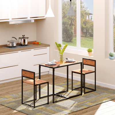 Homcom 3-Piece Industrial Dining Table Set For 2, Kitchen Table And Chairs, Dining Room Sets For Small Spaces