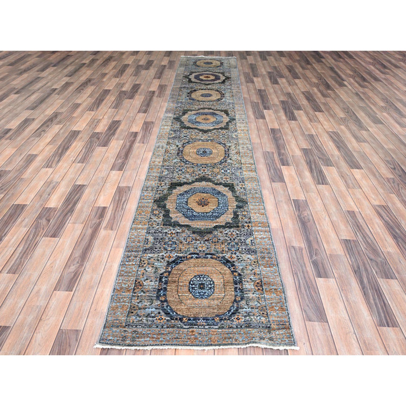 Tapis de couloir bleu nouvel âge en laine 2 pi 6 po x 13 pi 9 po Wetona