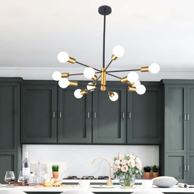 12-Light Modern Sputnik Chandeliers with Adjustable Height Gold mix Black
