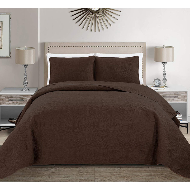  Ensemble de couvre-lit en microfibre 3 pièces, Brun foncé