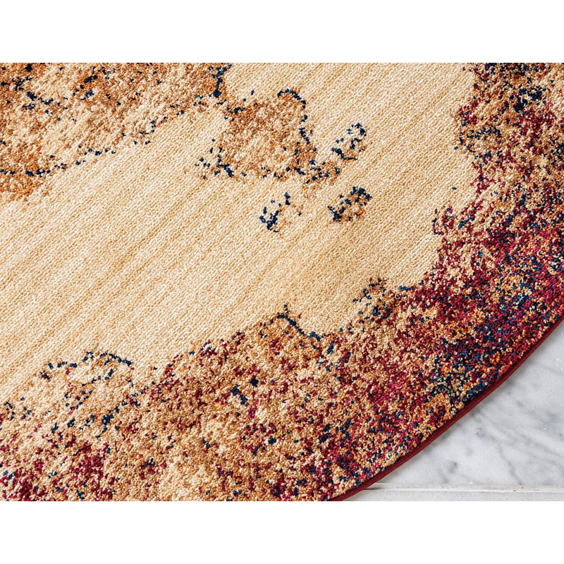 Tapis oriental rouge Garth, Rond 4 pi 5 po