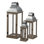 Ensemble de 3 lanternes en bois naturel et argent, L 11 x 11 x 32 po, M 8,5 x 8,5 x 23 po, S: 6 x 6 x 17 po