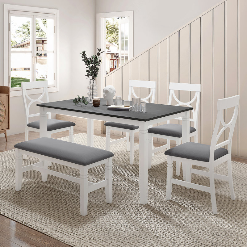 Ensemble de 6 tables de salle à manger en bois avec banc rembourré