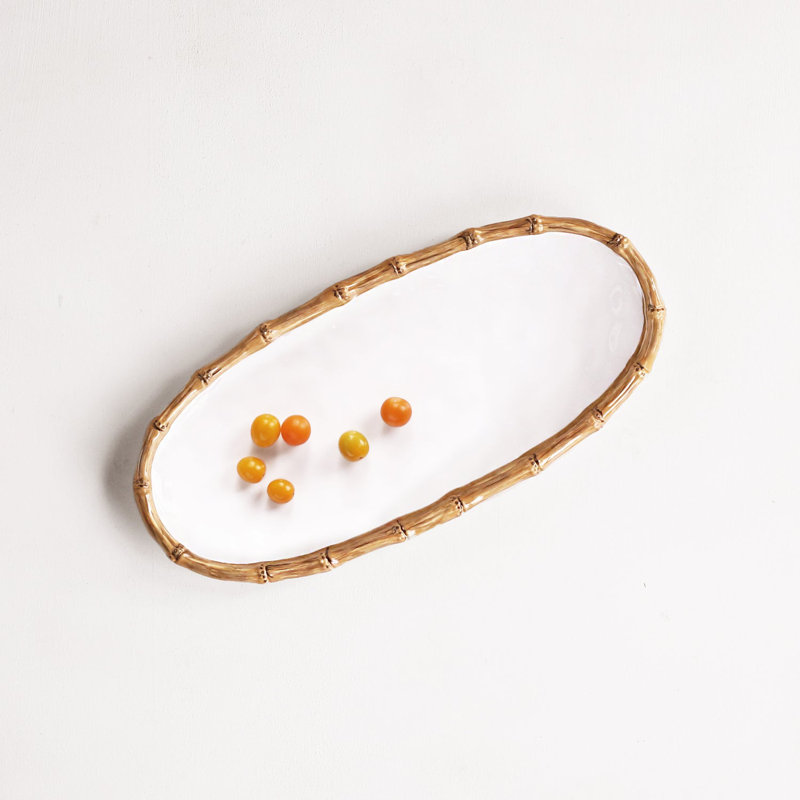 Vida Melamine Platter, 1.5" H x 18" L x 8" W, White/Natural