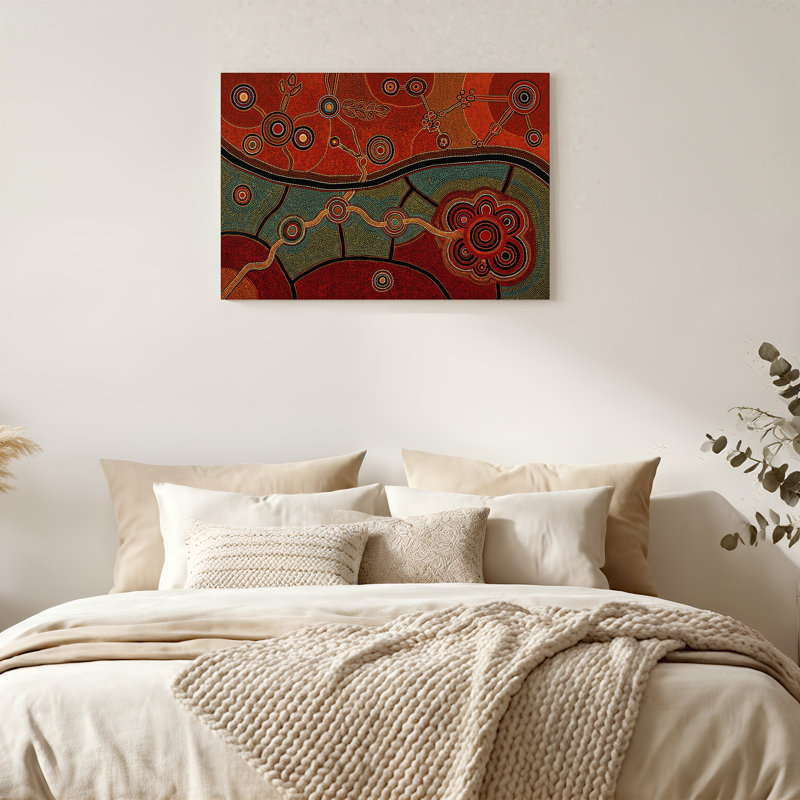 Art mural sur toile rouge et vert avec cercles concentriques, 28"H x 40"W