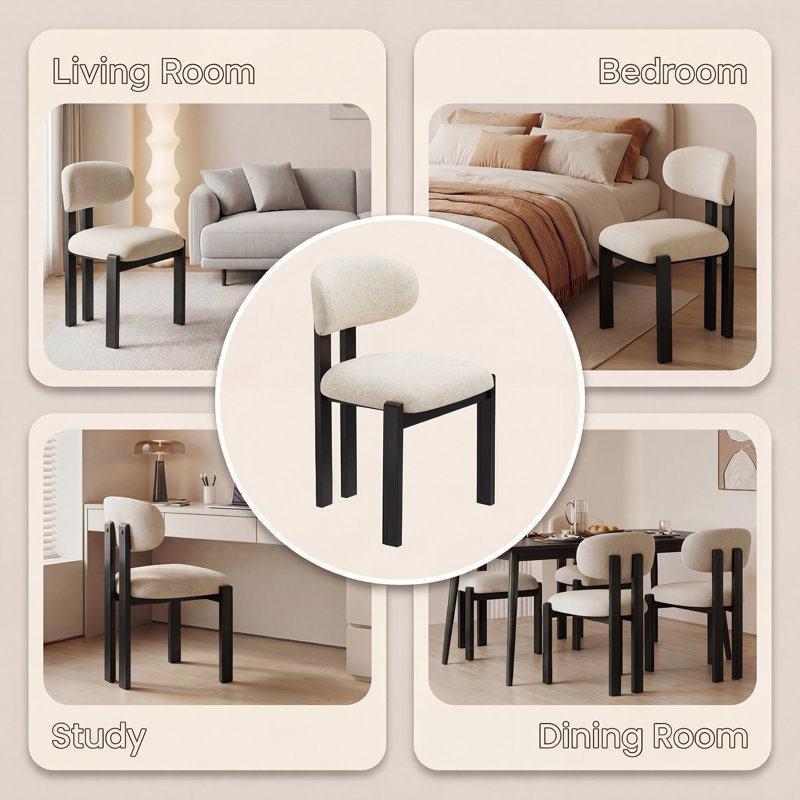 48.5 cm H Upholstered Chenille and Fabric Dining Chair, Beige, Black