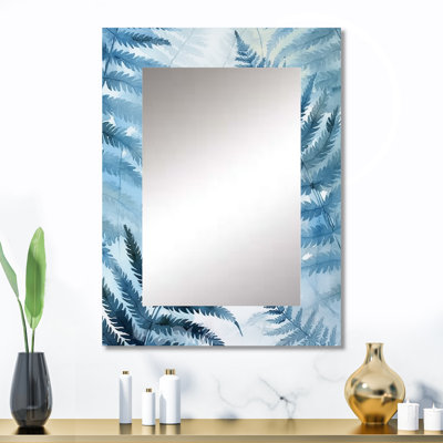 Fougère bleue III - décor de miroir mural floral unique, grand miroir bleu, impression d'art en métal