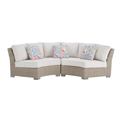 Latitude Run® Eyne Curved Loveseat - Tan and Olefin White Cream - 3 Multi Colour Pillows