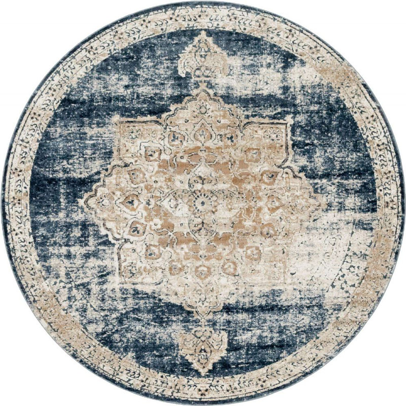 Parrado Ikat Indoor Rug, Round 6'