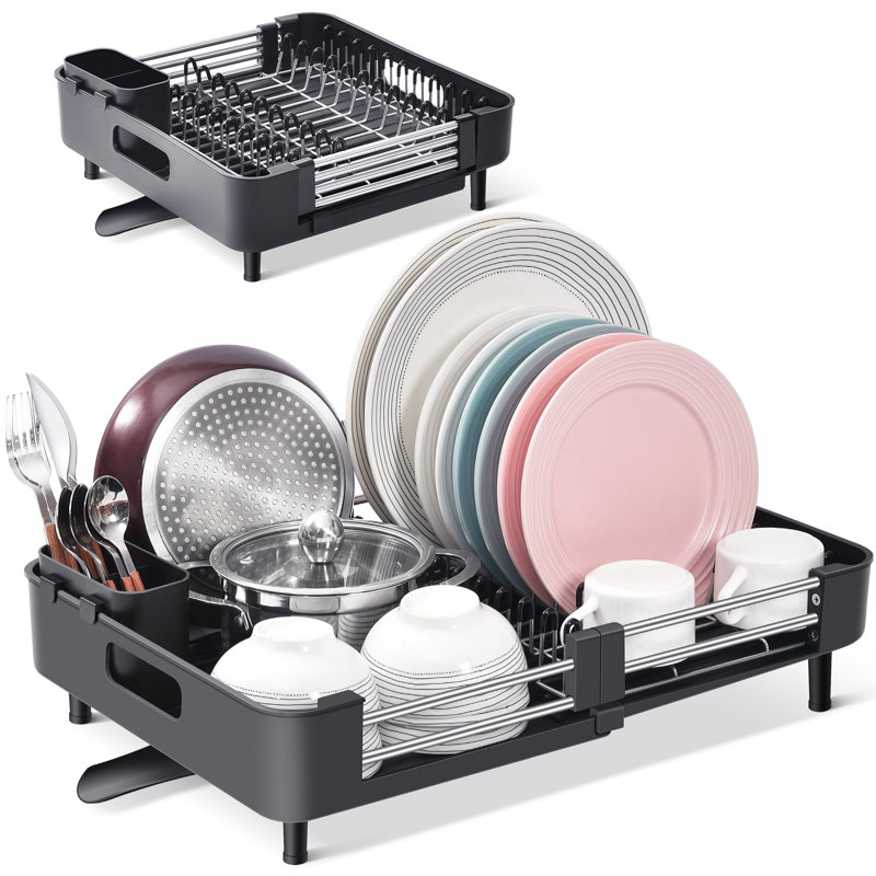 Stainless Steel Adjustable Dish Rack, Extendable Extra Large Capacity Dish Drying Rack, Kitchen Plate Rack