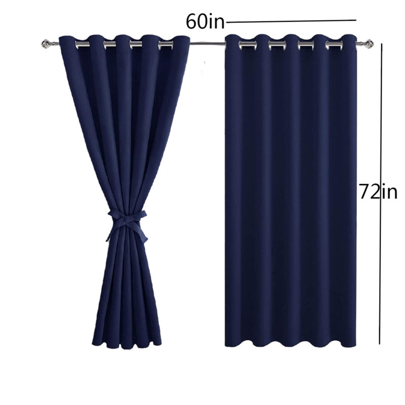 Navy Blue Polyester Room-Darkening Grommet Curtain Panels, 60" x 72"