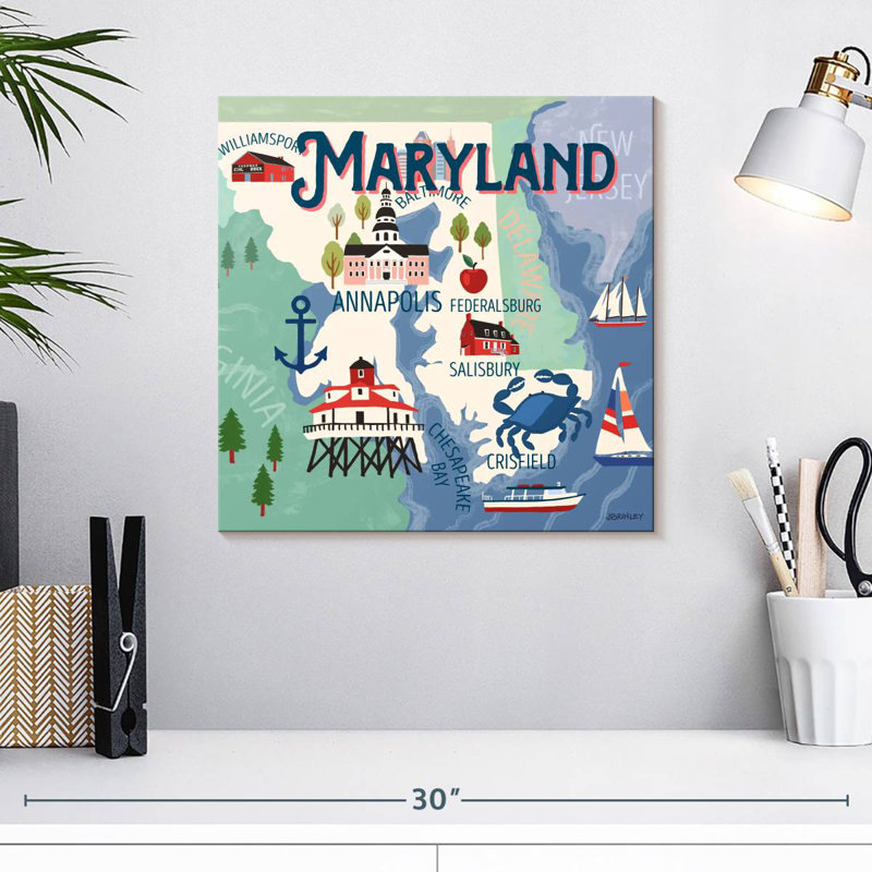 Cartes Aliaz State - Attraits du Maryland, H 16 po x l 16 po