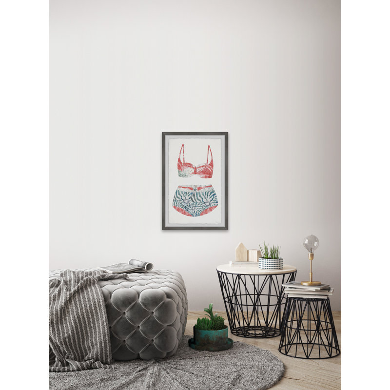 Flamingo Summer Swimsuit Pink Framed Canvas Print, 24" x 16"