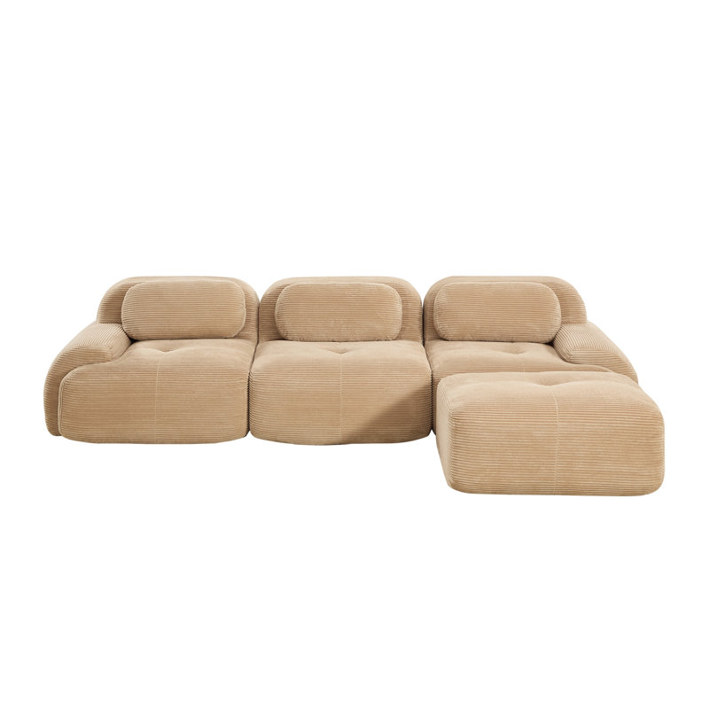 Canapé modulaire en L Camuroy, Velours côtelé brun clair, H 27,5 po x l 116,1 po x P 40,5 po