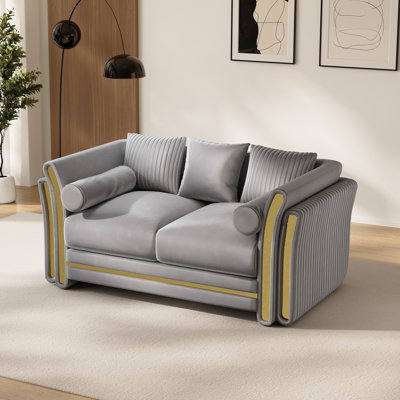  87" Modern 3-Seater Sofa with Double-Layer Gold-Trimmed Arms